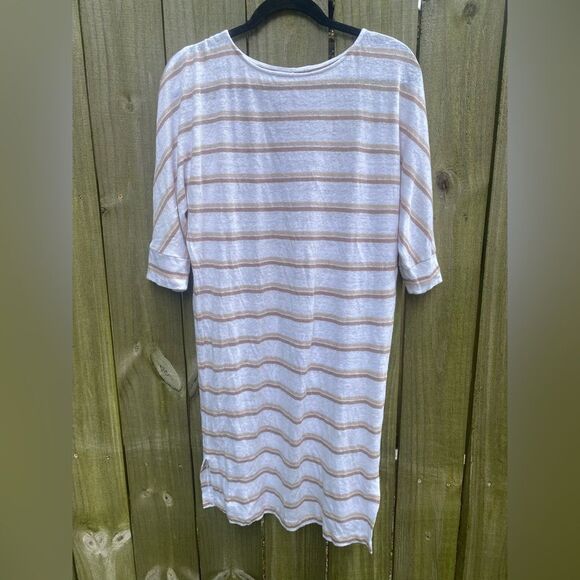 Garnet Hill Relaxed Organic Linen Striped Dress XS - Picture 5 of 9
